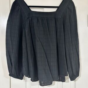 Madewell Black Long Sleeve Checkered Blouse